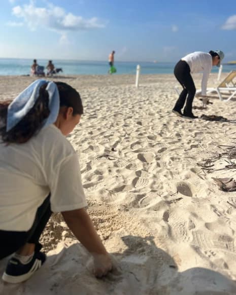 Colaboradores limpiando la playa
